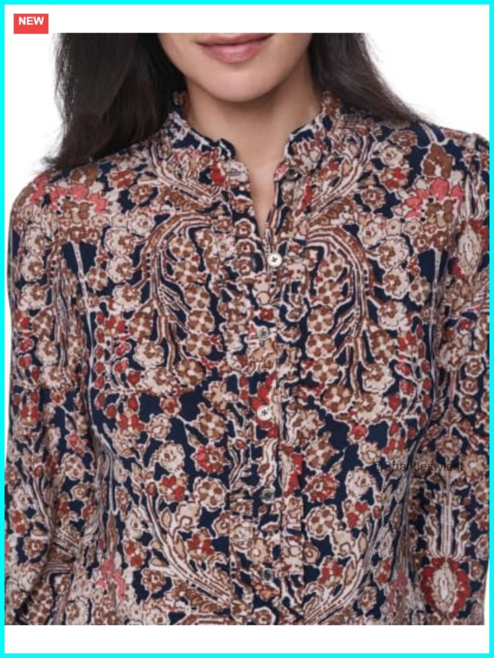 Long Sleeve Button Up Ruffle Placket Blouse - Picture 5 of 5
